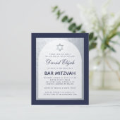 Bar Mitzvah Navy Blue Silver Budget Einladung (Stehend Vorderseite)