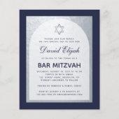 Bar Mitzvah Navy Blue Silver Budget Einladung (Vorderseite)