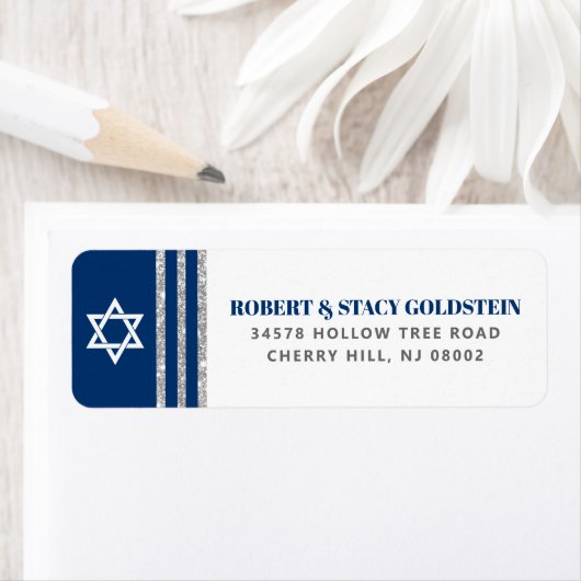 Bar Mitzvah Navy Blue Silver Tallit Rücksendeadres (Insitu)