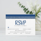 Bar Mitzvah Navy Blue Silver Tallit Script Entree RSVP Karte (Stehend Vorderseite)