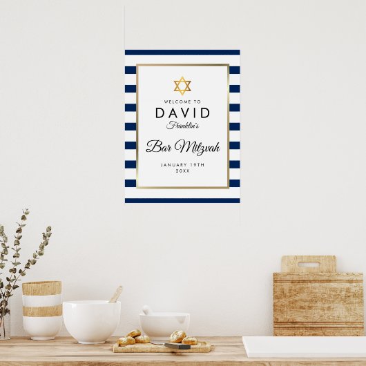 Bar Mitzvah Navy Blue White Gold Willkommenszeiche Poster (Küche)