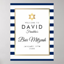 Bar Mitzvah Navy Blue White Gold Willkommenszeiche