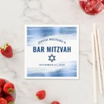 Bar Mitzvah Navy Typografie Blue Foil Bold Modern Serviette<br><div class="desc">Seien Sie stolz, freuen Sie sich und präsentieren Sie diesen Meilenstein Ihres Lieblings-Bar Mitzvah! Feiern Sie mit dieser kühnen, atemberaubenden, einfachen, modernen, maßgeschneiderten Papierserviette. Imitate metallische, hellblaue Pinselstriche, marineblaue Typografie und ein marineblauer David-Stern überlagern einen sauberen, weißen Hintergrund. Personalisieren Sie mit dem Namen und dem Datum der Veranstaltung Ihres Sohnes....</div>