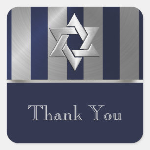 Bar Mitzvah Navy und Silver Stripe Star von David Quadratischer Aufkleber