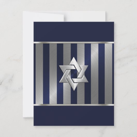 Bar Mitzvah Navy und Silver Stripe Star von David Save The Date (Vorderseite)