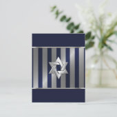 Bar Mitzvah Navy und Silver Stripe Star von David Save The Date (Stehend Vorderseite)