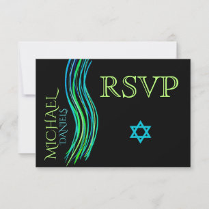 Bar Mitzvah Neon Green Gebet Shawl UAWG RSVP Karte