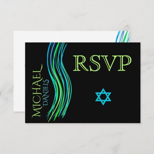 Bar Mitzvah Neon Green Gebet Shawl UAWG RSVP Karte (Vorne/Hinten)