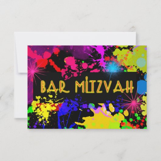 Bar Mitzvah, Neon Paint Spritzer, Custom RSVP Karte (Vorderseite)