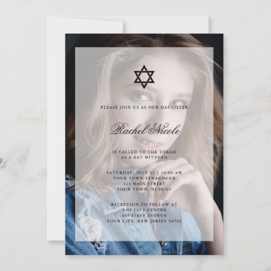 Bar Mitzvah oder Bat Mitzvah| Overlay mit Foto Einladung (Vorderseite)