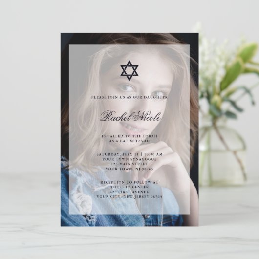 Bar Mitzvah oder Bat Mitzvah| Overlay mit Foto Einladung (Stehend Vorderseite)