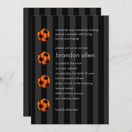 Bar Mitzvah Orange und Black Soccer Ball Einladung (Vorne/Hinten)