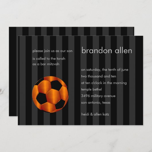 Bar Mitzvah Orange und Black Soccer Ball Einladung (Vorne/Hinten)
