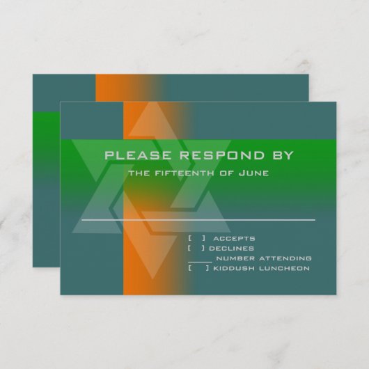 Bar Mitzvah Orange und Green auf jeder Farbe RSVP Karte (Vorne/Hinten)
