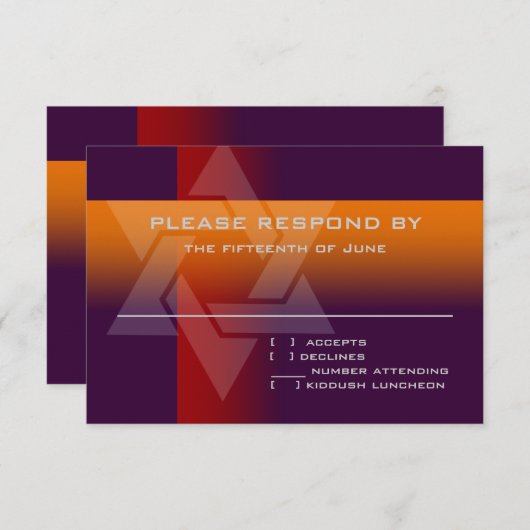 Bar Mitzvah Orange und Rot in jeder Farbe RSVP Karte (Vorne/Hinten)