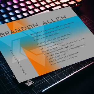 Bar Mitzvah Orange und Türkis auf jeder Farbe Einladung