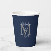 Bar Mitzvah Party Name Grau Monogramm Weiß Blau Pappbecher (Rückseite)