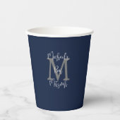 Bar Mitzvah Party Name Grau Monogramm Weiß Blau Pappbecher (Vorderseite)