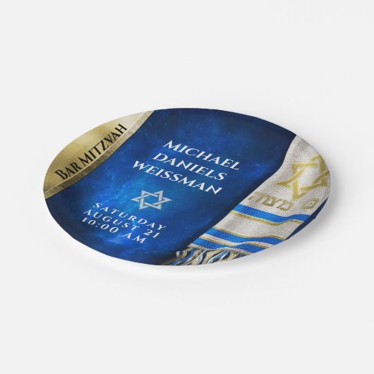 Bar Mitzvah Prayer Shawl Pappteller (Schrägansicht)