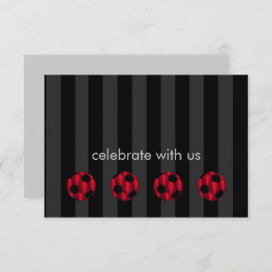 Bar Mitzvah Red and Black Soccer Ball Einladung