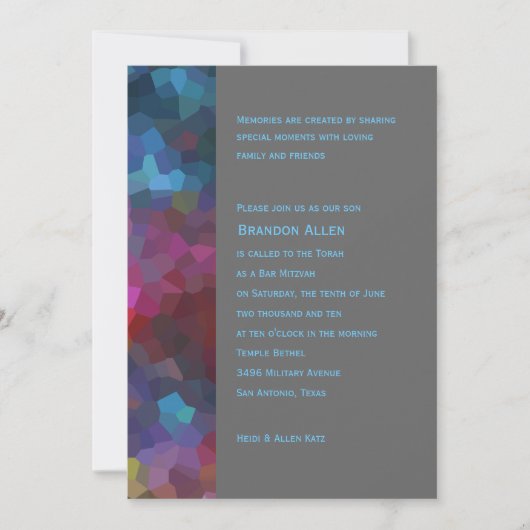 Bar Mitzvah Red Lila Blue Gray Abstract Design Einladung (Vorderseite)