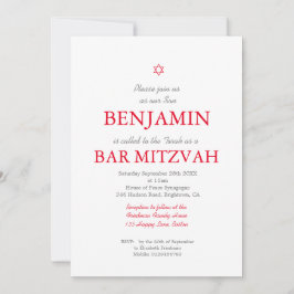 Bar Mitzvah Red Pattern Star von David Jewish Einladung