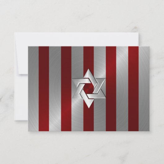 Bar Mitzvah Red und Silver Strip mit Star Einladung (Vorderseite)