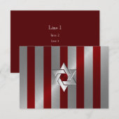 Bar Mitzvah Red und Silver Strip mit Star Einladung (Vorne/Hinten)