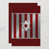 Bar Mitzvah Red und Silver Stripe Star von David Einladung (Vorne/Hinten)