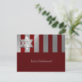 Bar Mitzvah Red und Silver Stripe Star von David RSVP Karte (Stehend Vorderseite)