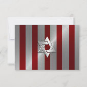 Bar Mitzvah Red und Silver Stripe Star von David RSVP Karte (Vorderseite)