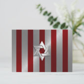 Bar Mitzvah Red und Silver Stripe Star von David RSVP Karte (Stehend Vorderseite)