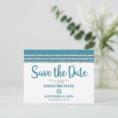 Bar Mitzvah Rett Date Aquamarin Silver Tallit Scri Einladungspostkarte (Stehend Vorderseite)