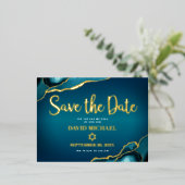 Bar Mitzvah Rett Datum Aquamarin Ombre Agate Real  Folie Einladungspostkarte (Stehend vorne)