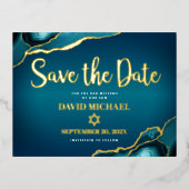 Bar Mitzvah Rett Datum Aquamarin Ombre Agate Real  Folie Einladungspostkarte (Vorderseite)