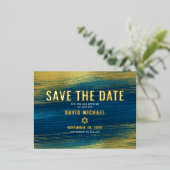 Bar Mitzvah Rett Datum Modernes Türkisblau Real Go Folie Einladungspostkarte (Stehend vorne)