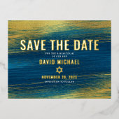 Bar Mitzvah Rett Datum Modernes Türkisblau Real Go Folie Einladungspostkarte (Vorderseite)