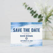 Bar Mitzvah Rettete Date Navy Typografie Blue Foil Einladungspostkarte (Stehend Vorderseite)