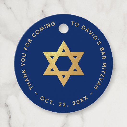 Bar Mitzvah Royal Blue Faux Gold Star of David Geschenkanhänger (Vorderseite)