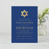 Bar Mitzvah Royal Blue Gold Star of David Simple Einladung (Stehend Vorderseite)