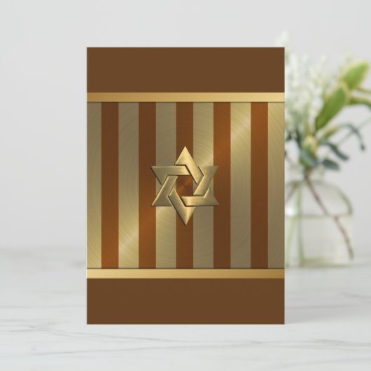 Bar Mitzvah Rust Gold Stripe Star von David Einladung (Stehend Vorderseite)