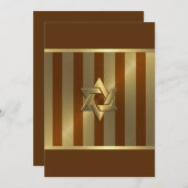 Bar Mitzvah Rust Gold Stripe Star von David Einladung (Vorne/Hinten)
