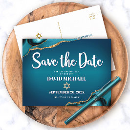 Bar Mitzvah Save the Date Aquamarin Ombre Agate Sc Einladungspostkarte