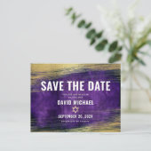 Bar Mitzvah Save the Date Lila Ombre Gold Foil Einladungspostkarte (Stehend Vorderseite)