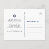Bar Mitzvah Save the Date Navy Blue Tallit Script Einladungspostkarte (Rückseite)