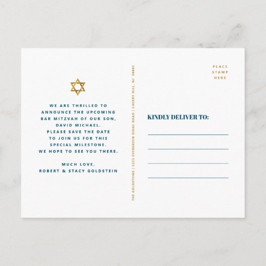 Bar Mitzvah Save the Date Türkis Agate Script Einladungspostkarte (Rückseite)