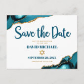 Bar Mitzvah Save the Date Türkis Agate Script Einladungspostkarte (Vorderseite)