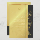 Bar Mitzvah/Schwarz/Imitat Gold Einladung (Vorne/Hinten)