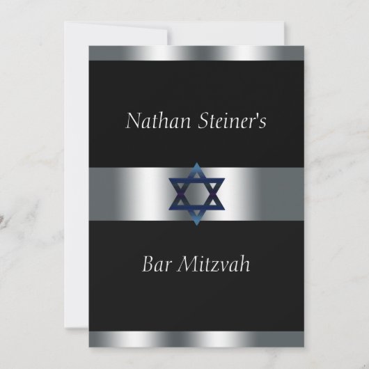 Bar Mitzvah, Schwarz und Silber, elegante Einladun Einladung (Vorderseite)