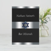 Bar Mitzvah, Schwarz und Silber, elegante Einladun Einladung (Stehend Vorderseite)